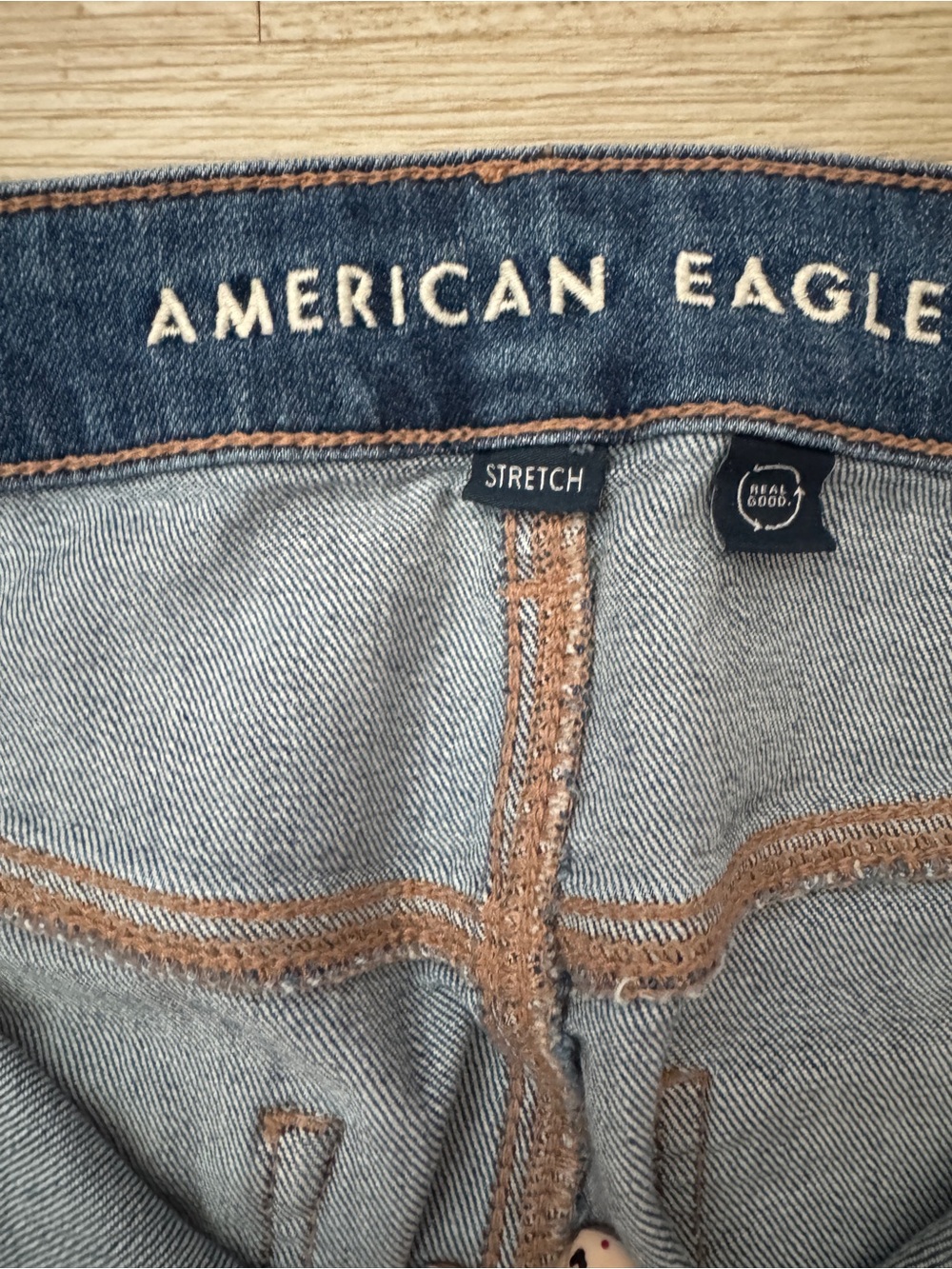 American Eagle Outfitters Distressed Dark Blue Wide-Leg Jeans - Picture 2 of 3